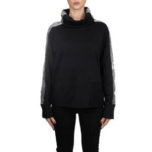 Pinko Silver Mesh Chainmail Turtleneck Stripe Detail Sweatshirt Black Size M